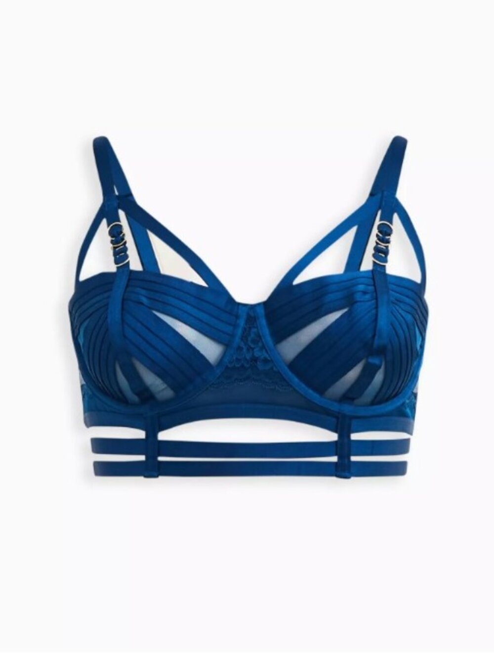Torrid Size 4 Blue Straps And Rings Satin Underwire Bra With Mesh Cup